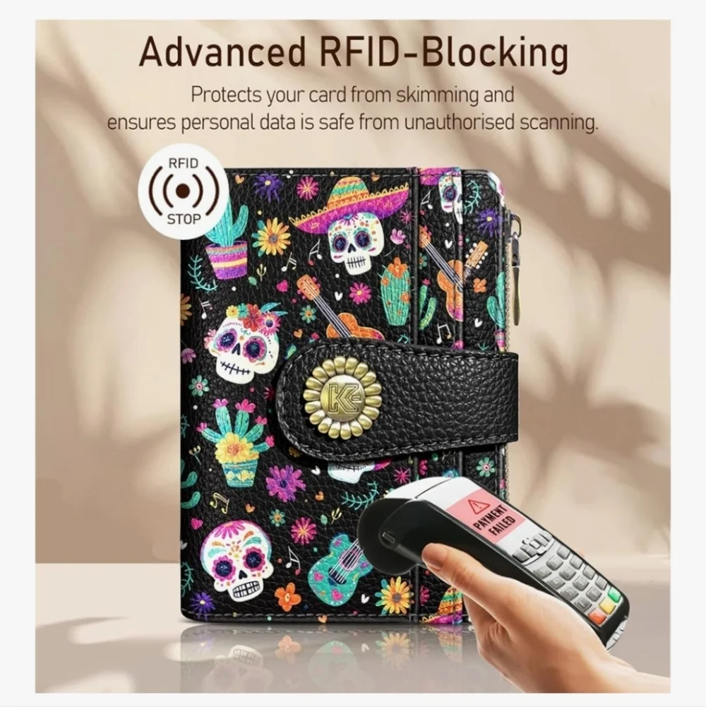Colorful Skull Pattern RFID-Blocking Wallet - Picture 1 of 6